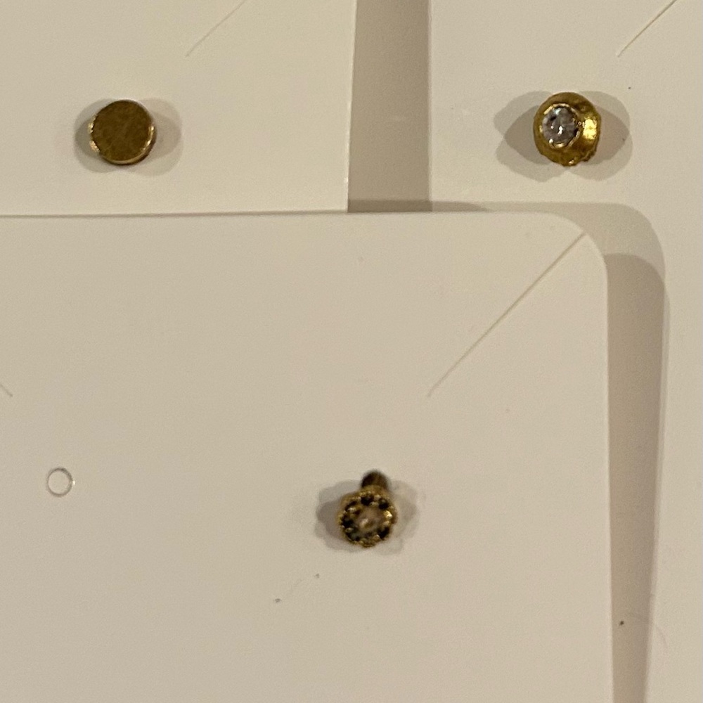 3 pierced studs. Gold/faux diamonds. NEW